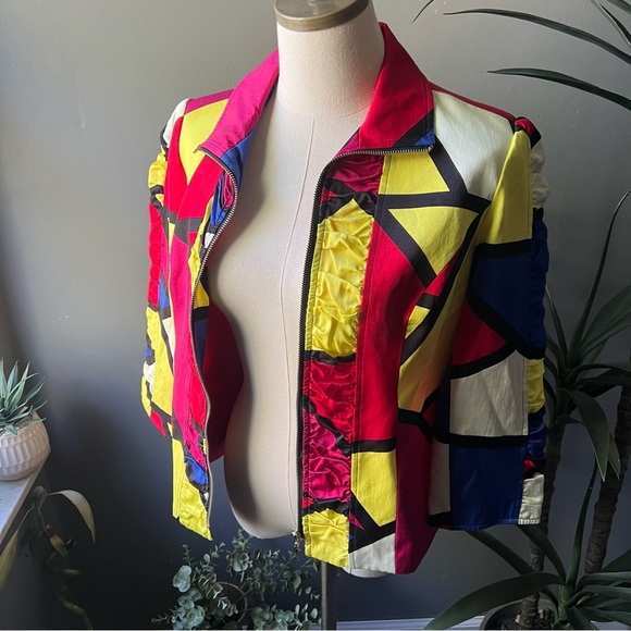 Mishca Vintage 80s Geometric Print Jacket Size Small - Picture 10 of 11